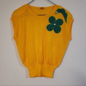 NWOT Beatriz top mustard color & green  w/ sequins